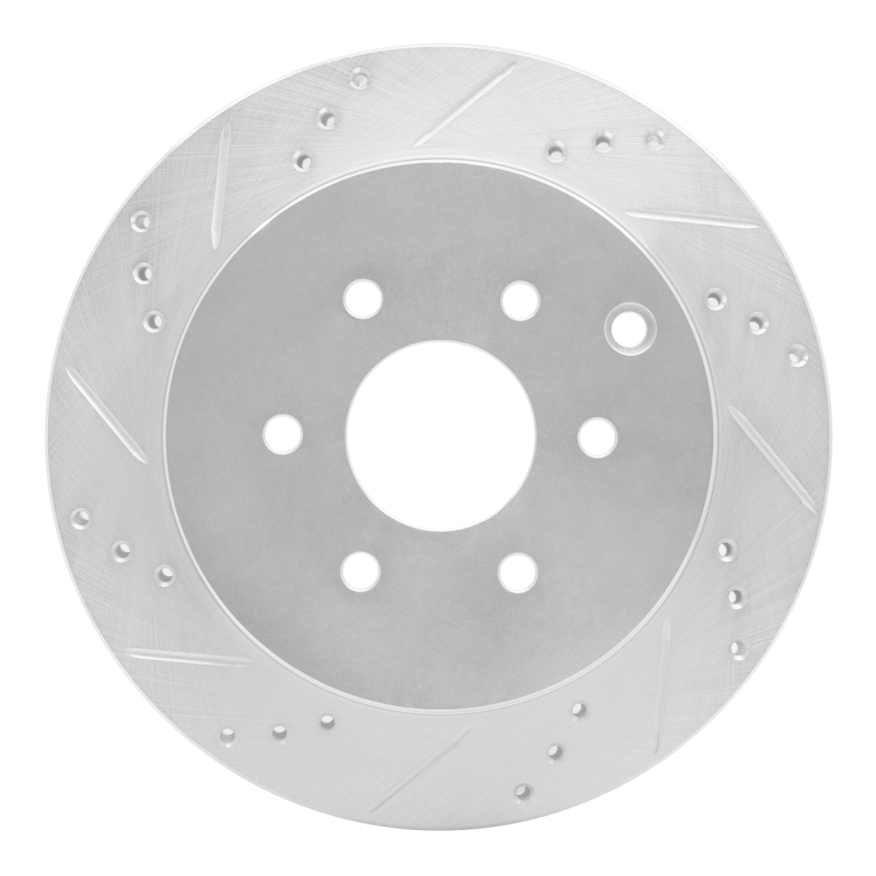 Nissan Pathfinder Brake Rotor (1) - Rear Left - R1 Concepts - Drilled & Slotted - Silver - `05-`12
